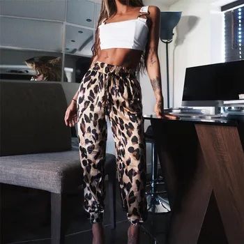 

Leopard flower tie high waist beam casual pants hot fashion street shoot women's versatile trousers loose casual fashion trouser