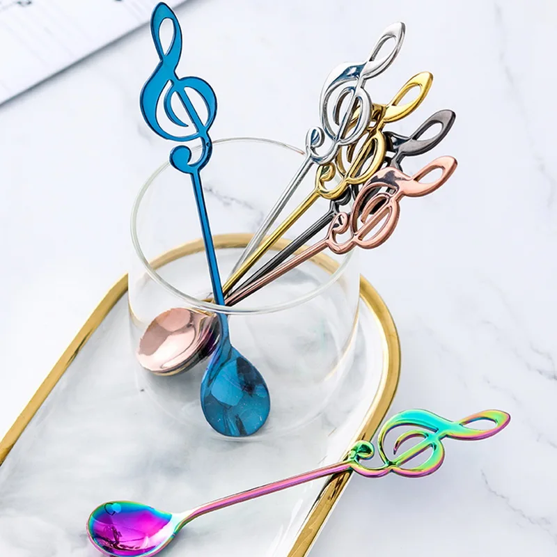 

Creative Music Coffee Stirring Scoop Stainless Steel Musical Note Dessert Spoon Milk Tea Tableware Spoon Kitchen ToolsHome