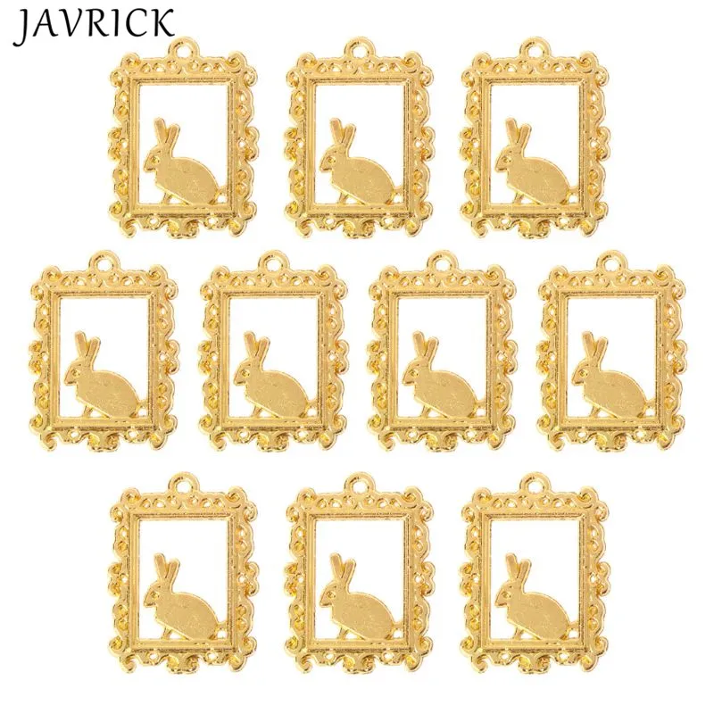 

10 Pcs Golden Rabbit Border UV Glue Clay Material DIY Hair Accessories Pendant Necklace Jewelry Making Metal Frame