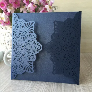 

50pcs Laser Cut Pearl Paper craft Folded Beach Sea wave Pattern Wedding Party Birthday Inviting Card Party Event Decoration