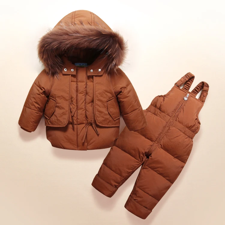 Одежда для детей; детское пуховое пальто; куртка для маленьких девочек и мальчиков; парки с меховым капюшоном+ комбинезон; зимний комбинезон