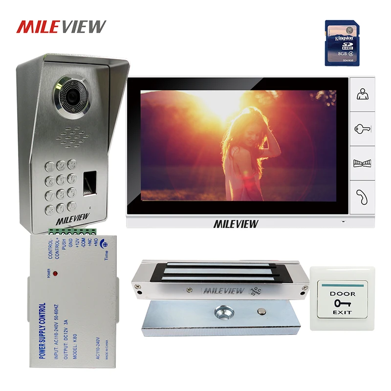 

FREE SHIPPING 9" Monitor Record Video Intercom Door Phone System + Waterproof Fingerprint Code Keypad Door Camera Magnetic Lock