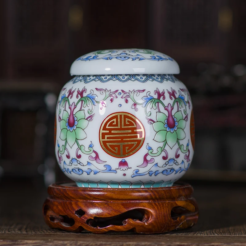 Ретро Цзиндэчжэнь, винтажная эмалированная банка для сезонных приправ, соус, чайная коробка, чайная коробка, фарфоровая банка для конфет, керамическая герметичная емкость для чая, caddy