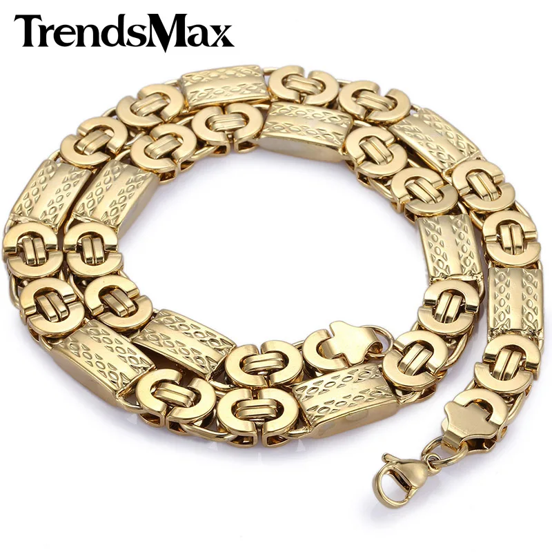 Trendsmax 11 мм Мужская цепочка ожерелье золотого цвета византийское звено из нержавеющей стали KN272