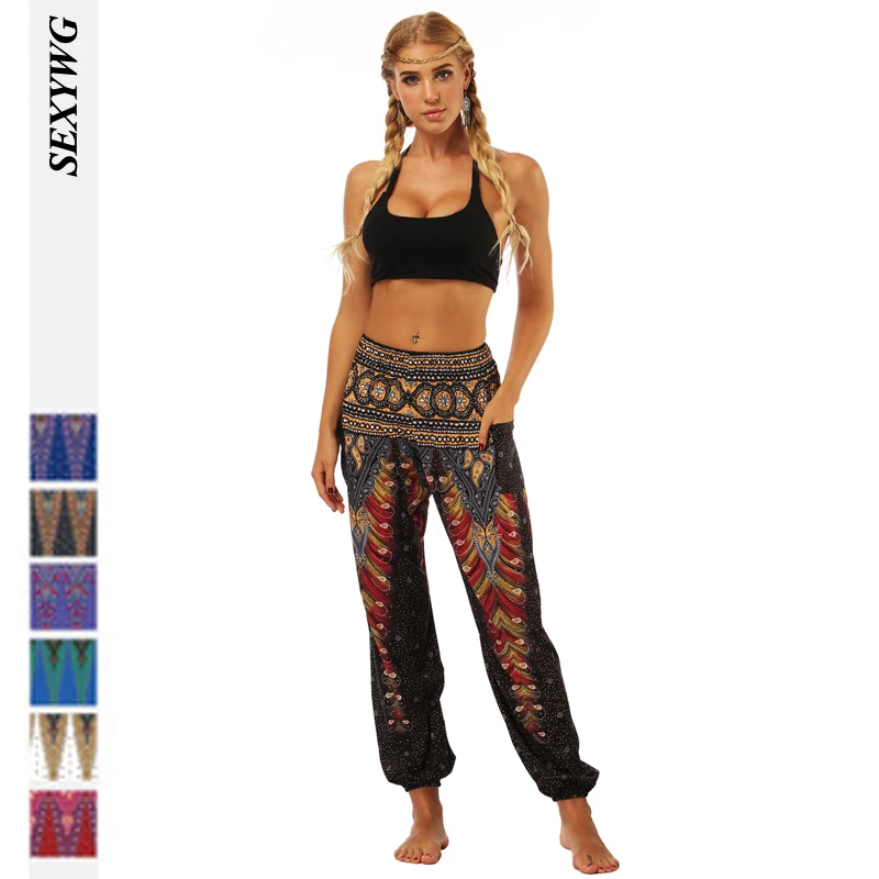 

SEXYWG Women High Waist Pocket Yoga Pants Mandala Circle Galaxy Floral Printed Stretchy Loose Lounge Bloomers Woman's Leggings