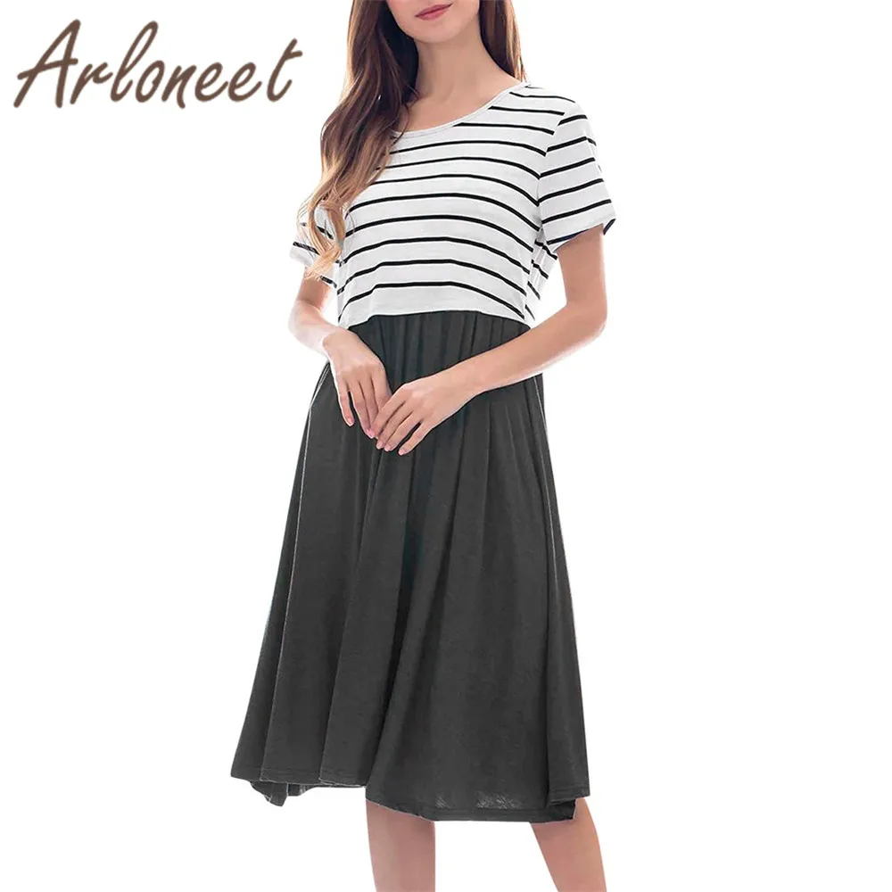 

ARLONEET Clothes women maternity dresses Striped a line dress Breastfeeding dress long Summer elegant ladies pregnanct Vestidos