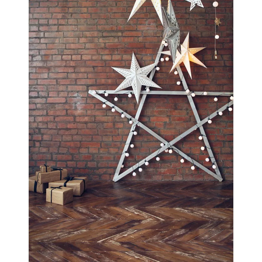 Christmas Backdrop Brick Wall Wooden Floor Stars 3D Backgrounds for Photo Studio Children Kids Portrait Shoot Vinyl Cloth | Электроника