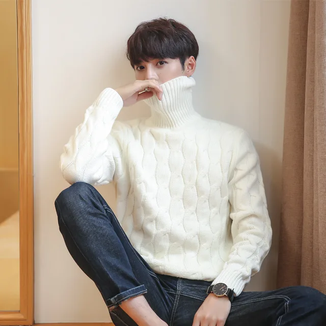 Korean Style Knitted Turtleneck Men Sweater Man Wine Red Winter ...