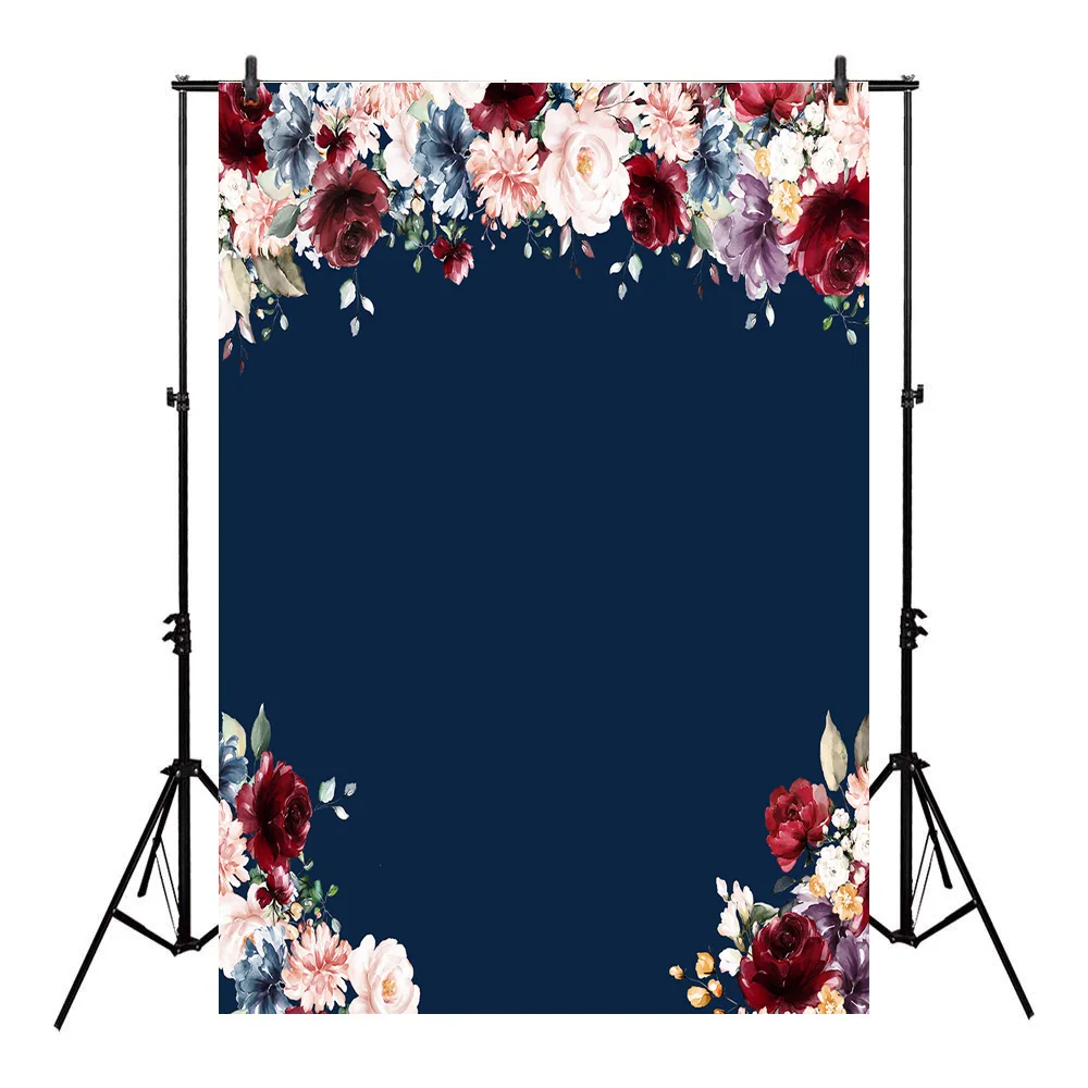 

Neoback Flower Backdrop for Photography Birthday Newborn Photo Background Baby Shower Wedding Navy Blue Backdrop Photocall