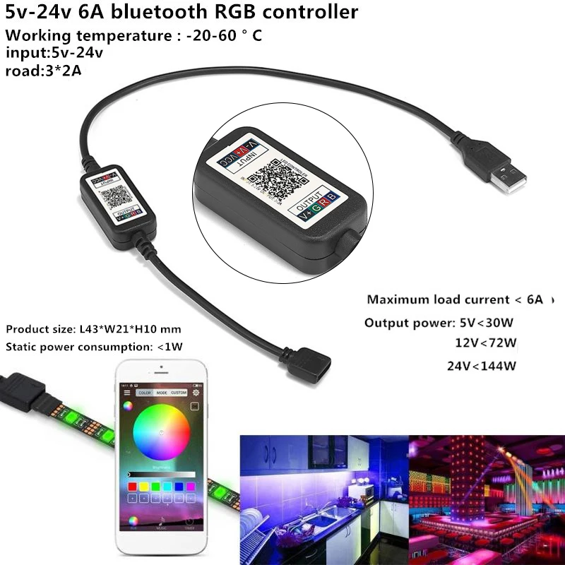 RGB LED Bluetooth Controller LED Strip Light Adjustable Home Decor 5050 Mini Smart 3528 Remote RGBController Wifi