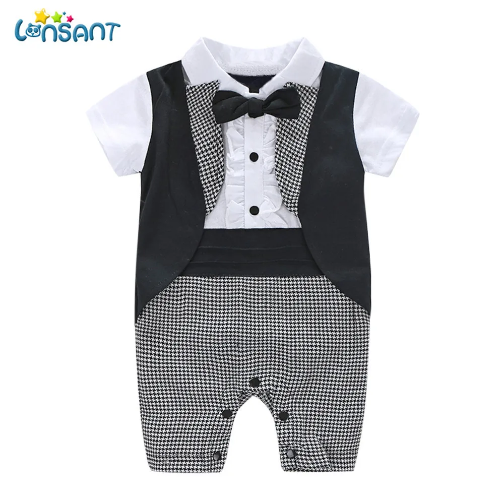 

LONSANT Baby Boy Girl Rompers Toddler Baby Boys Gentleman Bowtie Plaid Swallowtail Romper Jumpsuit Outfits New Arrival