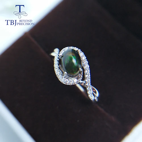 TBJ, натуральное эфиопское кольцо с черным опалом, Настоящее серебро 925 пробы, хорошее ювелирное изделие для женщин, лучший подарок для жены, мамы, подруги - Цвет камня: black opal