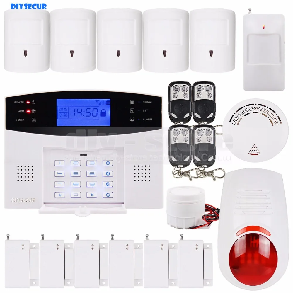 DIYSECUR Wireless & Wired GSM SMS Home Security Alarm System + 5 Pet Friendly PIR + Wireless