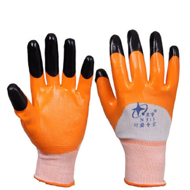 5/12 pares de luvas de nitrilo antiderrapante reforçado dedos protetores resistente ao desgaste anti-corrosão luvas de trabalho de seguro de trabalho ácido