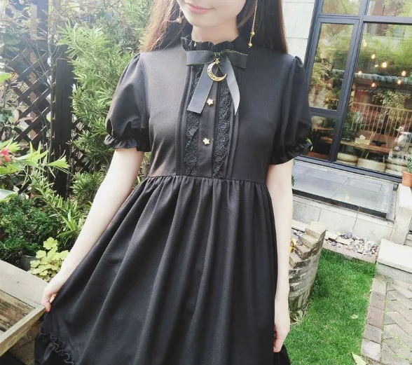 Платье с коротким рукавом в готическом стиле|sleeve dress|short sleeve dressdress black |