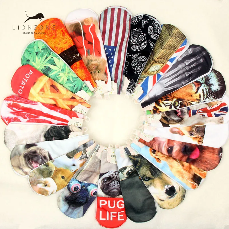 5Pairs/Lot Hot Sale 3D Prints Cute Socks Fashion Animals Combed Cotton Low Cut Ankle Short Art Socks For Ladies