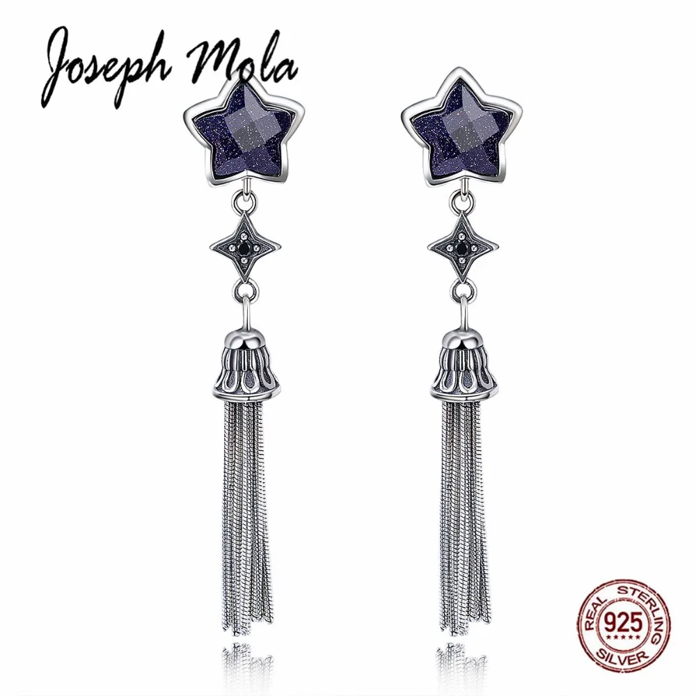 Joseph Mola 925 Серебро Изысканный Фиолетовый звезда кисточкой длинные висячие серьги