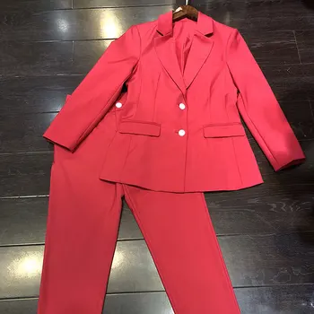 

2019 Spring Autumn Women Elegant Solid Suit Pants Set Office Lady Work Business Single Breasted Blazer Coat + Pant Set Y272