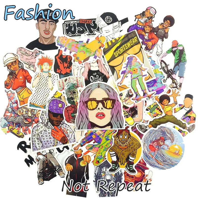 48pc/Lot Graffiti Europe Rock Hip Hop Style Stickers For Luggage Suitcase Skateboard Motor Pegatinas Adesivi Waterproof Stickers