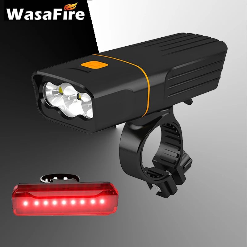 10000Lumen 3*T6 LED Bike Light Waterproof Headlight USB Rechargeable Built-In 5200mAh 3Modes Bicycle Accessories With Taillight | Спорт и