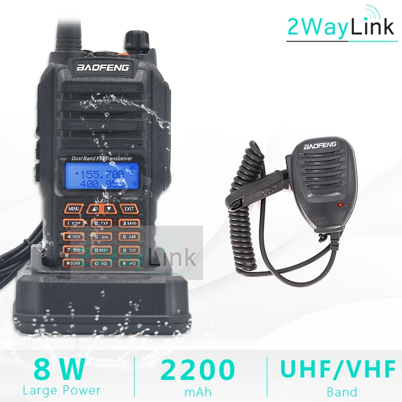 8 Вт Baofeng UV-9R IP67 водонепроницаемый двухдиапазонный 136-174/400-520 МГц Ham Радио рация 10 км UV-9R плюс UV-XR BF-A58 серии UV 9R - Цвет: Add Microphone