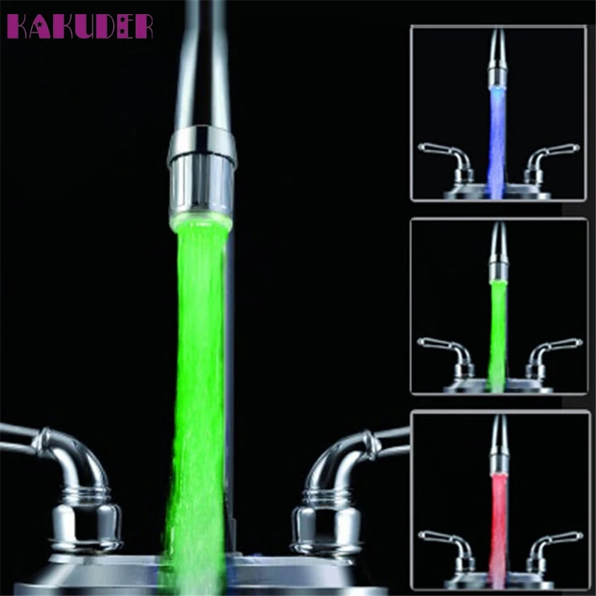 

High Quality 3 Color LED Light Change Faucet Shower Water Tap Temperature Sensor No Battery