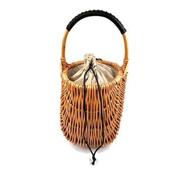 

2019 Summer Beach Lady Bucket Tote Bags Female Brand Women Straw Handbags Casual Handmade Hollow Out National Rattan Hand Bag