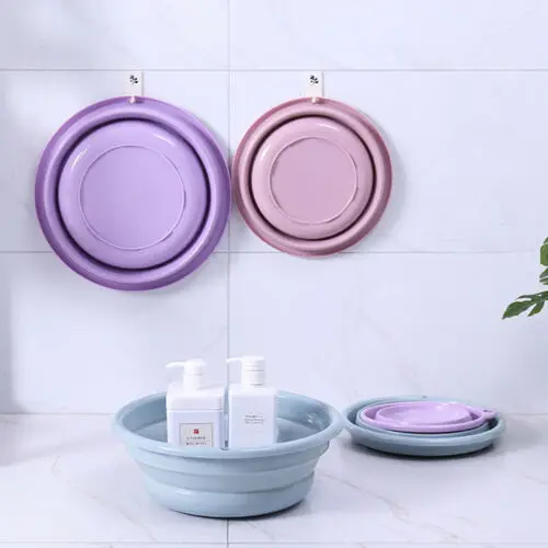 Fashion Silicone Portable Camping Folding Wash Basin Collapsible Bucket/ Dish Tub Solid Cool Washbasin