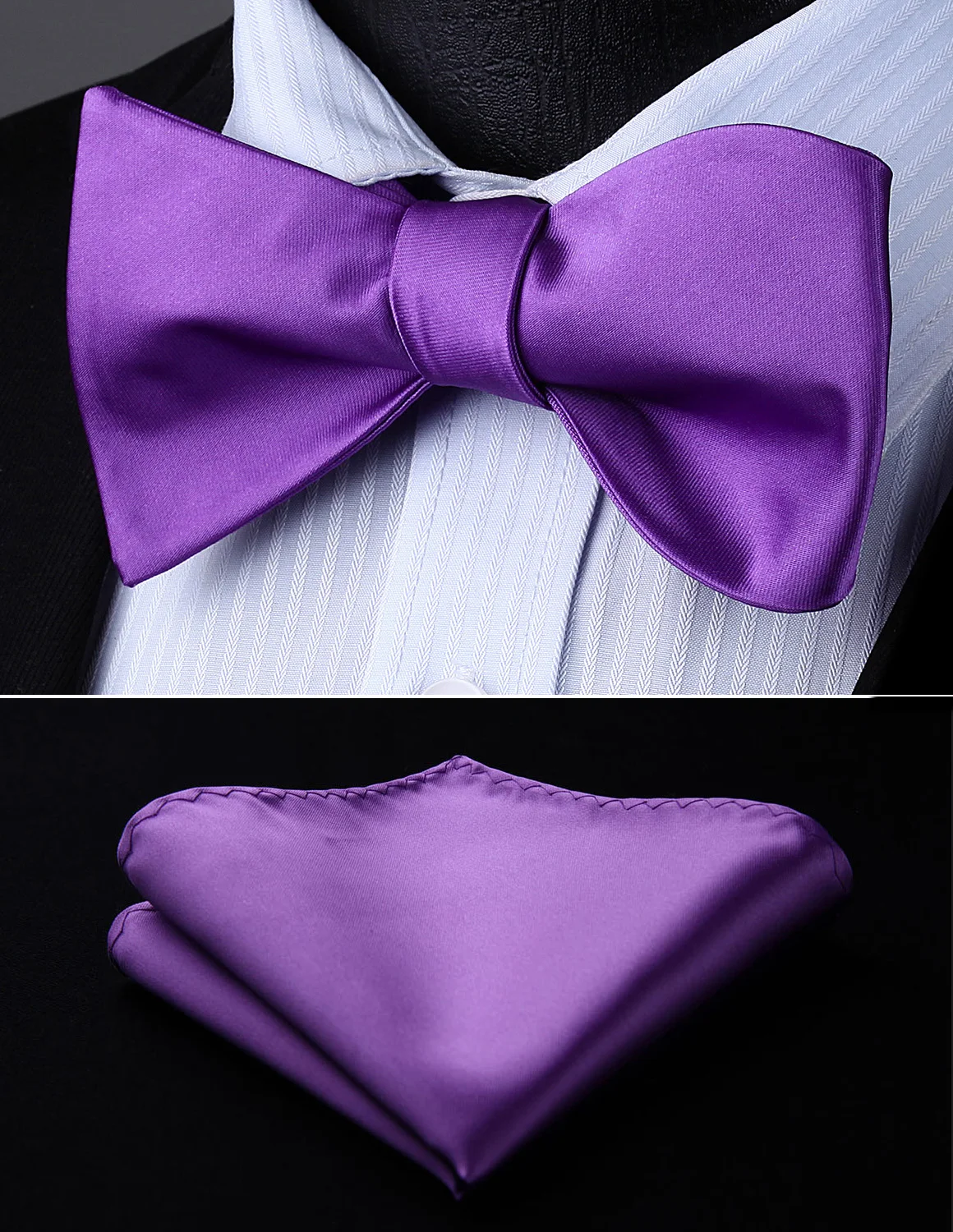 Bow Tie handkerchief set Men Woven Party Wedding Purple Solid Self Bow