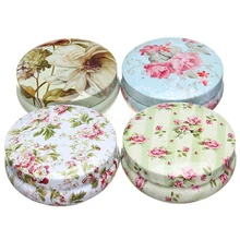 Mini Round Iron Floral Tin Jewelry Storage Box Earphone SD Card Case Storage Bag Beauty Bathroom Decoration 6 styles