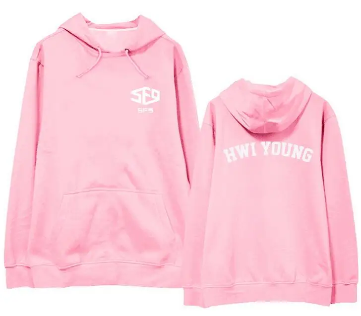 

New arrival sf9 sensational feeling 9 member name printing pink sweatshirt for kpop fans unisex zuho tae yong thin loose hoodies