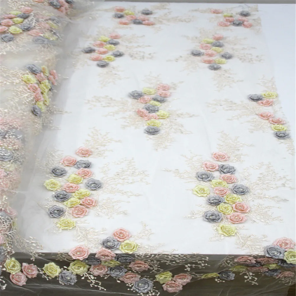 

Bridal Nigerian Wedding Lace Materials 3D Lace Fabric High Quality 2018 African Lace Fabric On Sale Beads Lace Fabric Pink F487