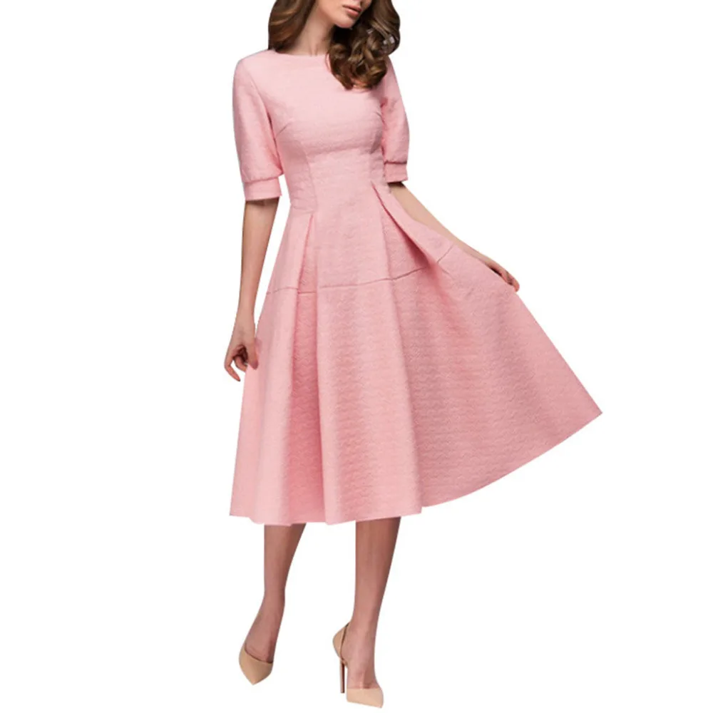 2019 summer ladies print A-shaped elegant ruffle beach dress long short-sleeved knee-length vintage  beach dress cotton 40J3 (2)