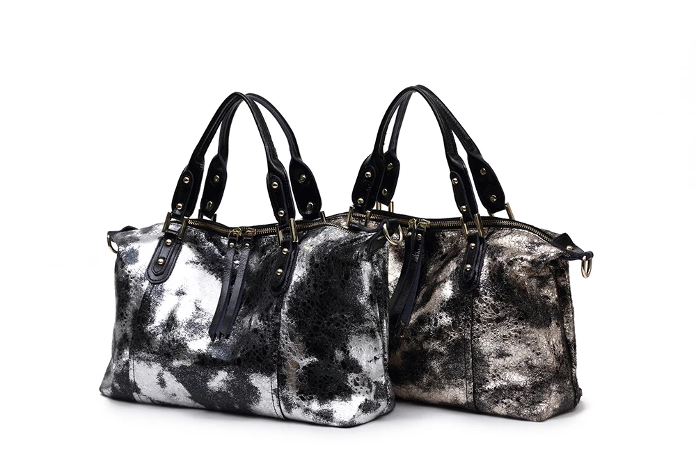 Arliwwi бренд класса люкс качественный Металлический, золотистый, серебристый натуральная кожа большая сумка для леди Топ Дизайнер панельные блестящие сумочки Мода