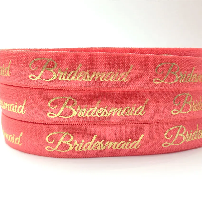 5/8"(5 yards/lot) Gold/Silver Bridesmaid Print Fold Over Elastics FOE Stretch Band Wedding Decor Party accessories