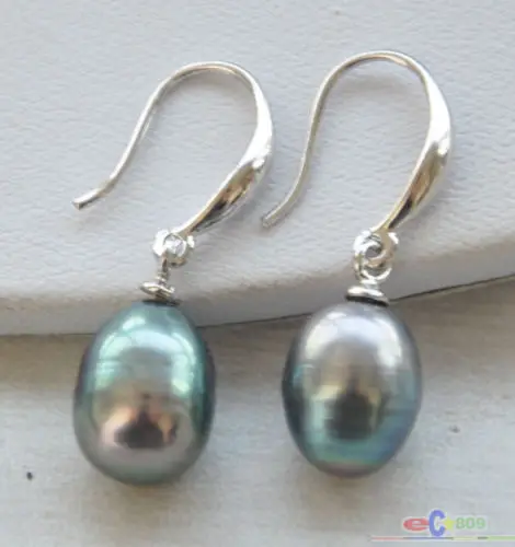 

hot sell new - wholesale A++ lustre 8x11MM BLACK RICE FRESHWATER PEARL EARRING