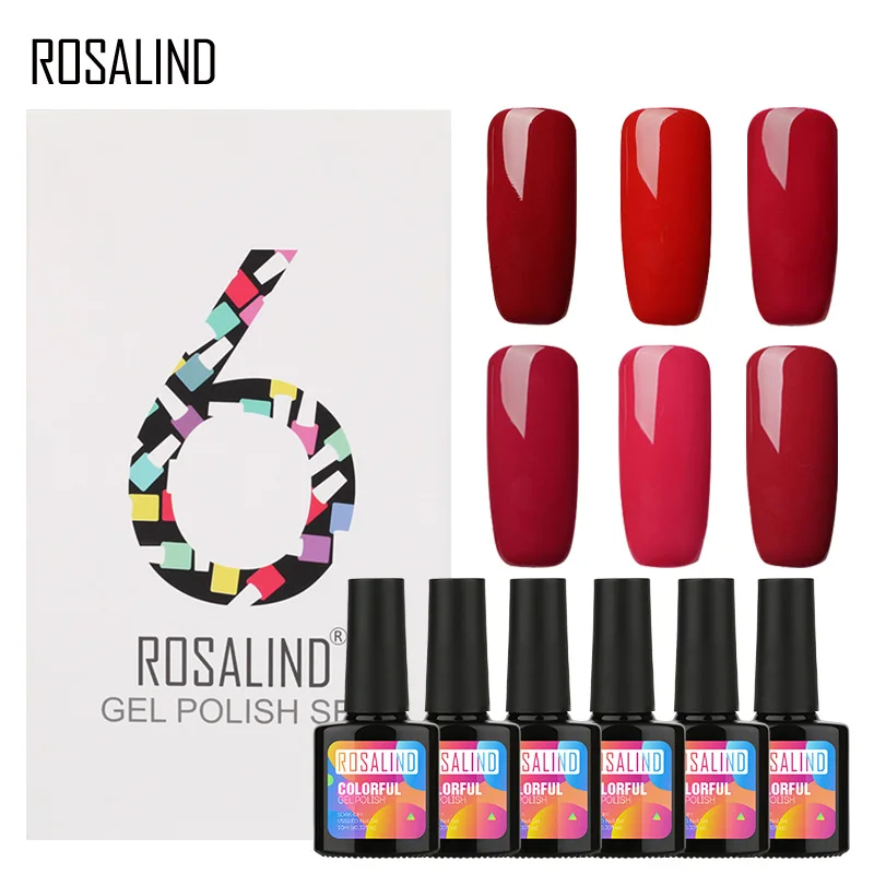 (6 шт./лот) ROSALIND 10 мл Гель лак для ногтей Vernis Полупостоянный чистый цветной UV