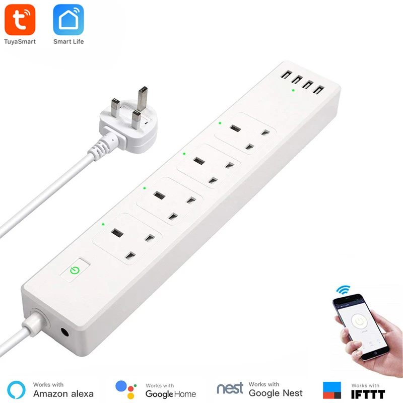 UK Standard WiFi Smart Power Strip 4 Outlets 4 USB ports Smart