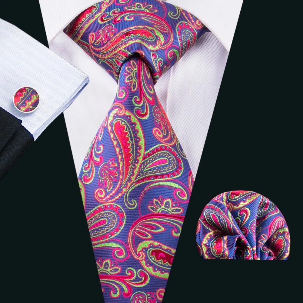 

LS-1597 Barry.Wang 2017 Men`s Tie 100% Silk Jacquard Woven Necktie Hanky Cufflinks Sets For Formal Wedding Business Party