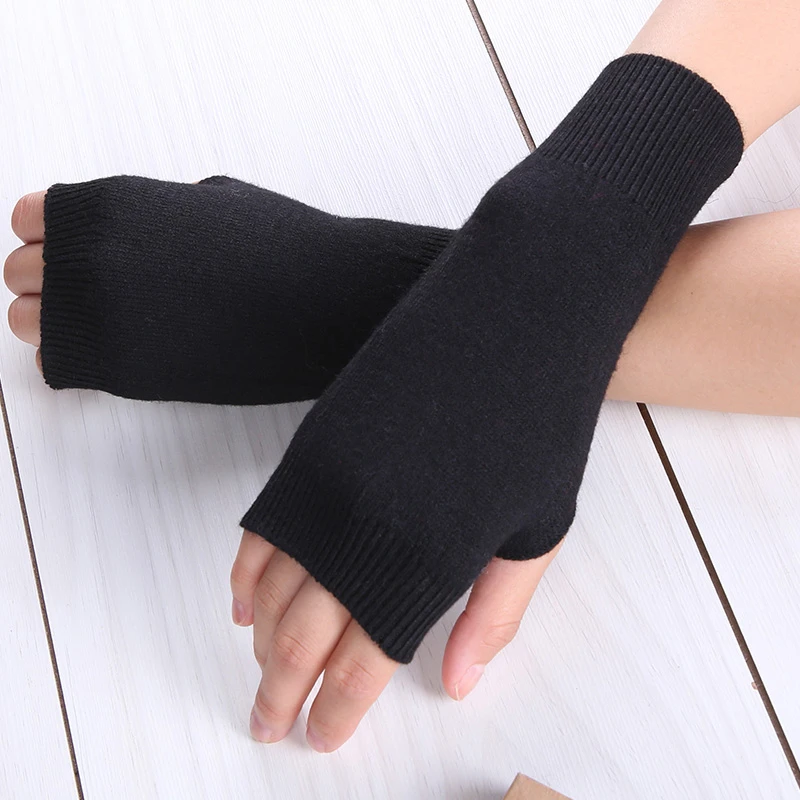 

New Fashion Black Short Half Finger Fingerless Wool Knit Wrist Glove Winter Warm Gloves Workout For Women Men