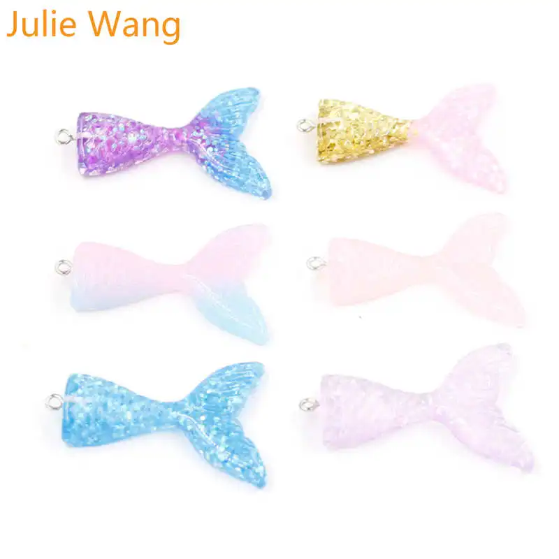 

Julie Wang 5PCS Resin Mermaid Tail With Nail Charms Pendants Handmade Hanging Decoration Findings Jewelry Making Accessory