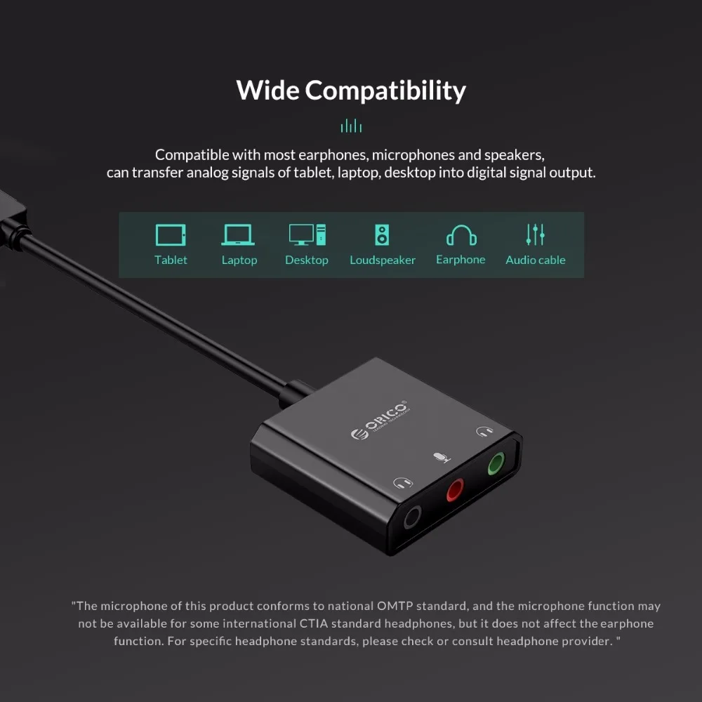 Внешняя звуковая карта ORICO USB адаптер для наушников и микрофона под управлением