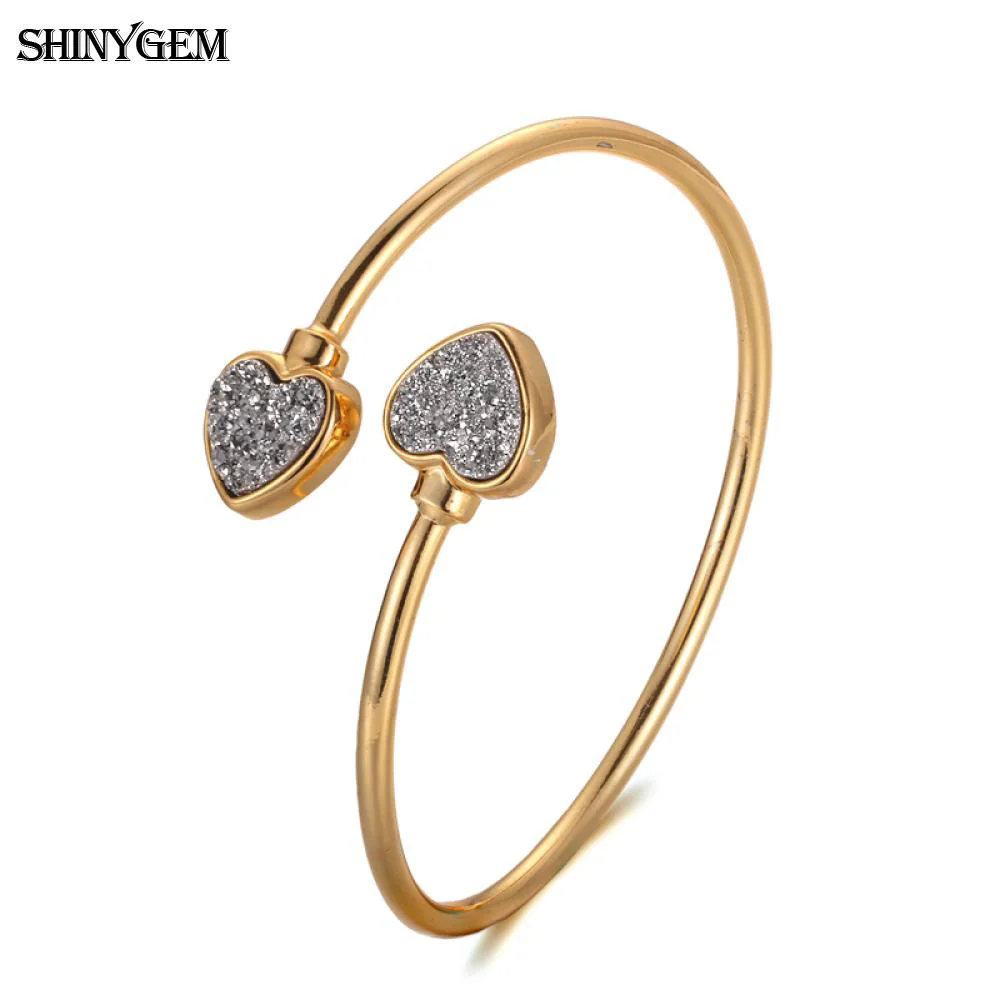 ShinyGem Vintage Adjustable Natural Stone Open Cuff Bangle Bracelets
