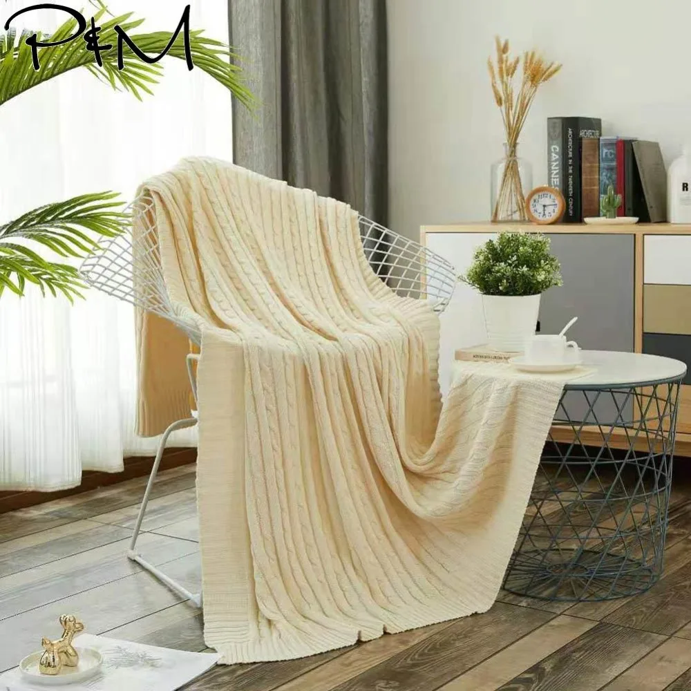 

2019 Beige Scandinavian Solid Knitted Thread Blanket Woven Cover Blankets Throws Plaids Cotton Fabric 120x180cm homeuse