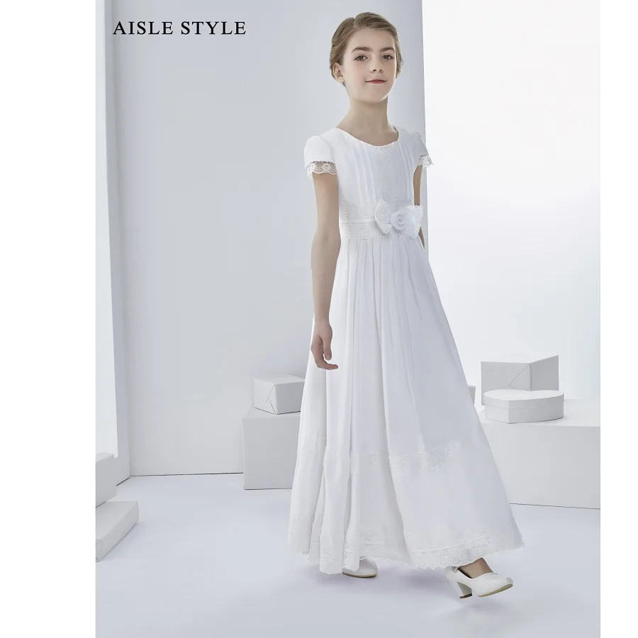 white chiffon flower girl dress