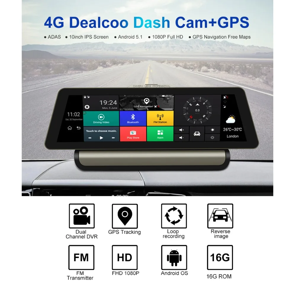 Dealcoo T8 Pro 10 &quotВидеорегистраторы для автомобилей gps 4G android автомобильный Камера WI FI