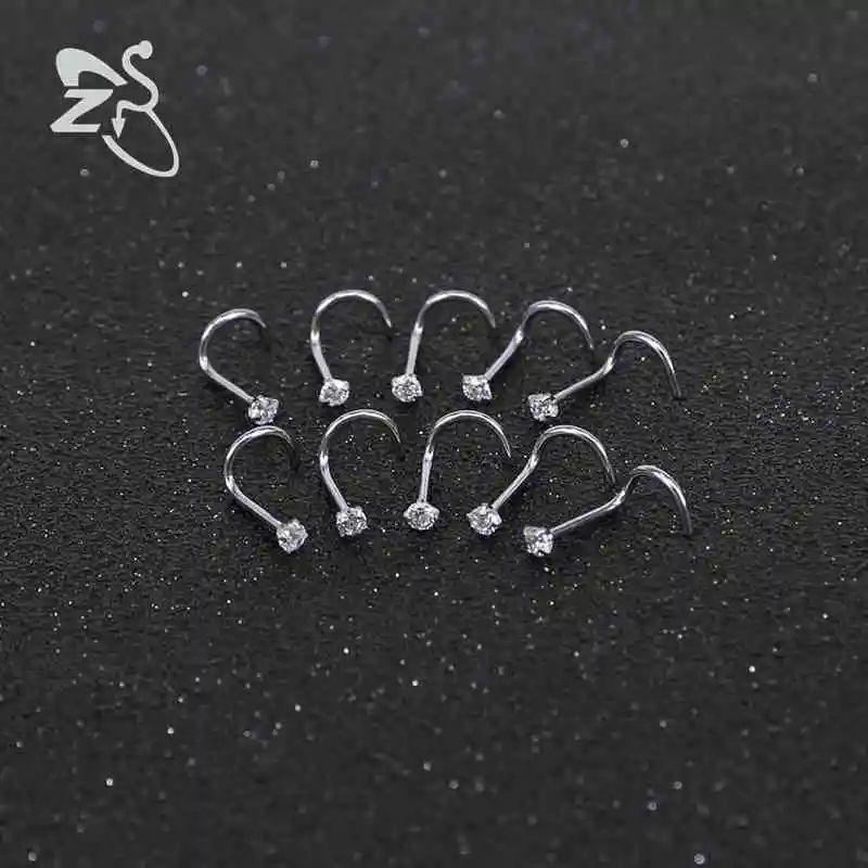 AOEDEJ 10 Pcs 1 Lot 20g Nose Rings& Studs Round Crystal Nose Rings Piercing Body Jewelry L-shape Nose Stud Cubic Zircon Nostril