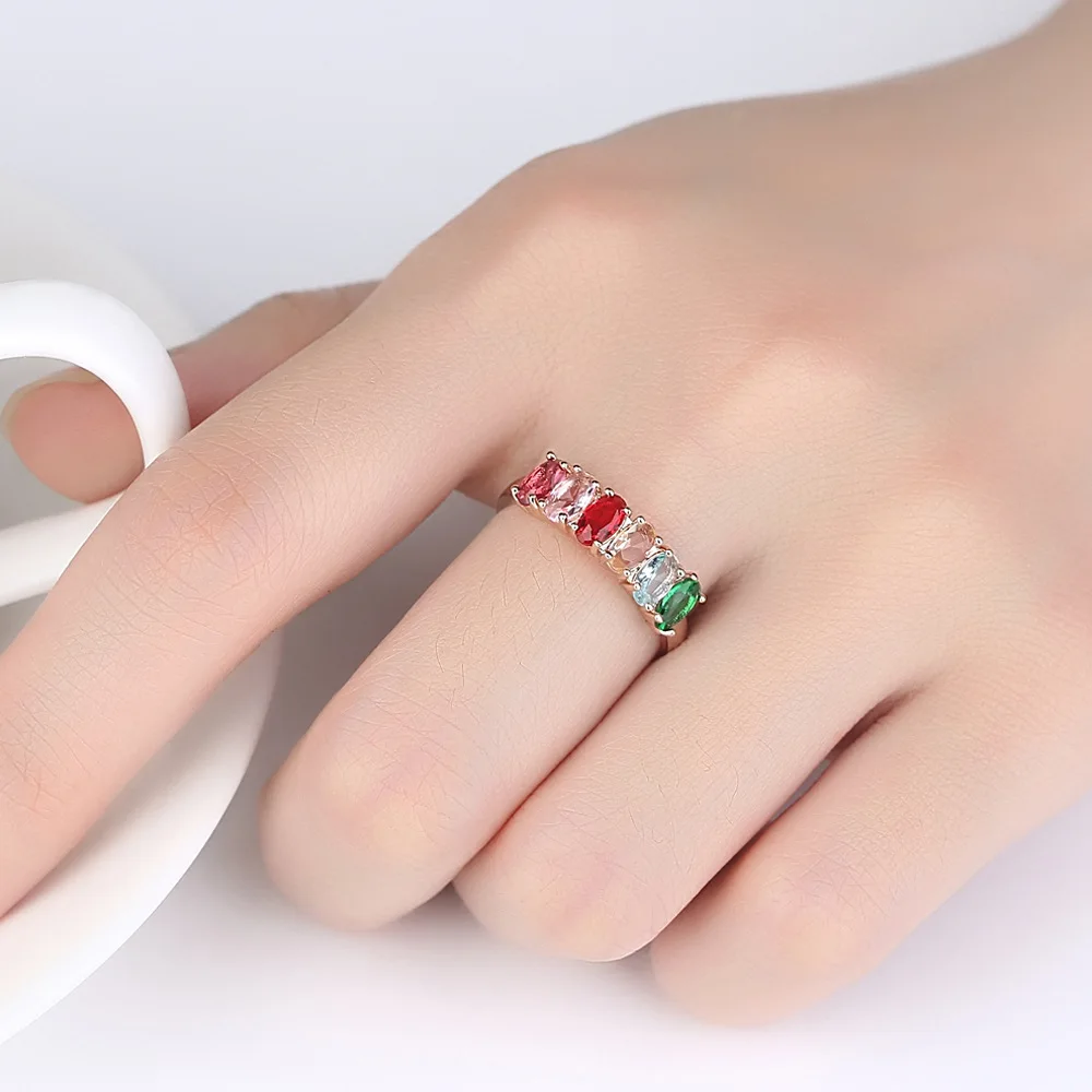 

Silver 925 Jewelry Rose Gold Color Ring for women Wedding Ring with Six Colored Cubic Zircon
