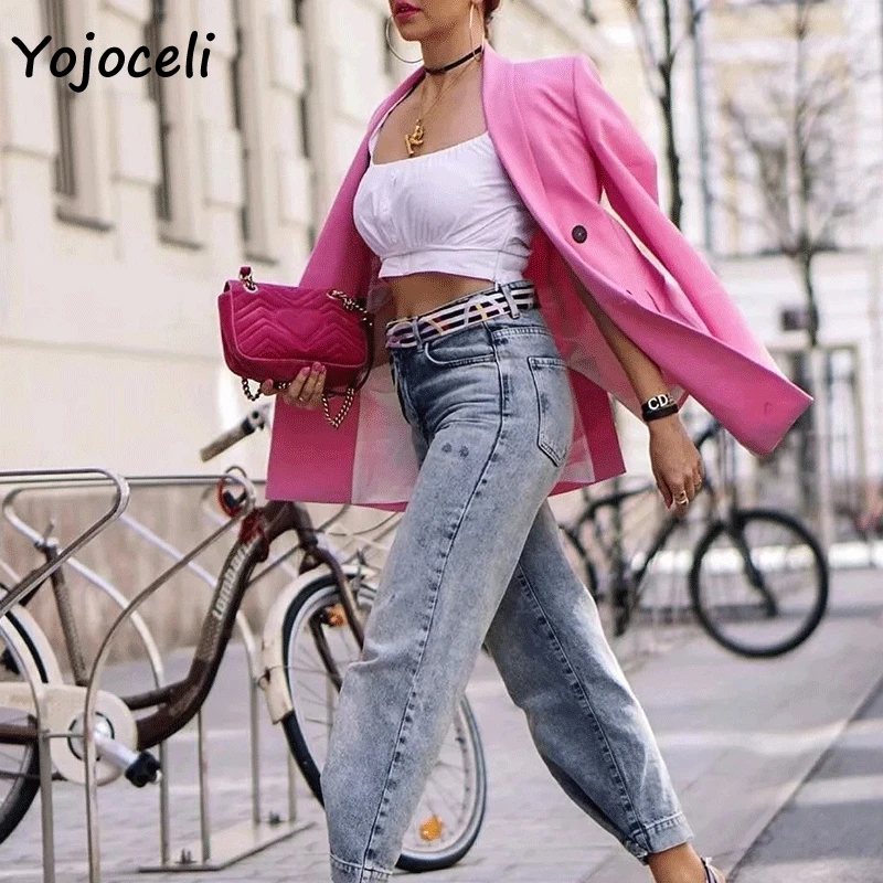 Yojoceli модные розовые двубортные пиджаки верхняя одежда Куртки женская уличная blazers с карманами