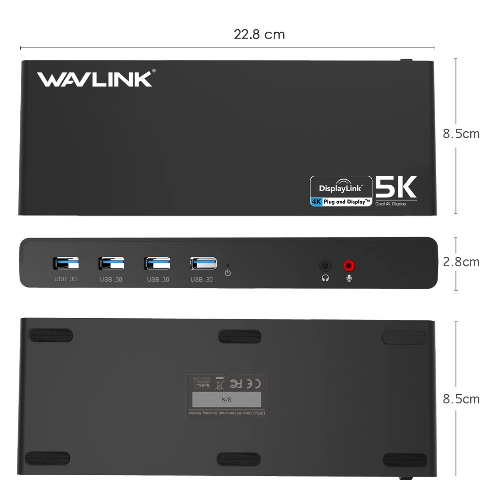 Estación de acoplamiento para portátil Wavlink Universal 5 K USB-C pantalla Dual 4 K USB 3,0 vídeo Gigabit Ethernet con HDMI/Displayport para Mac OS - 4